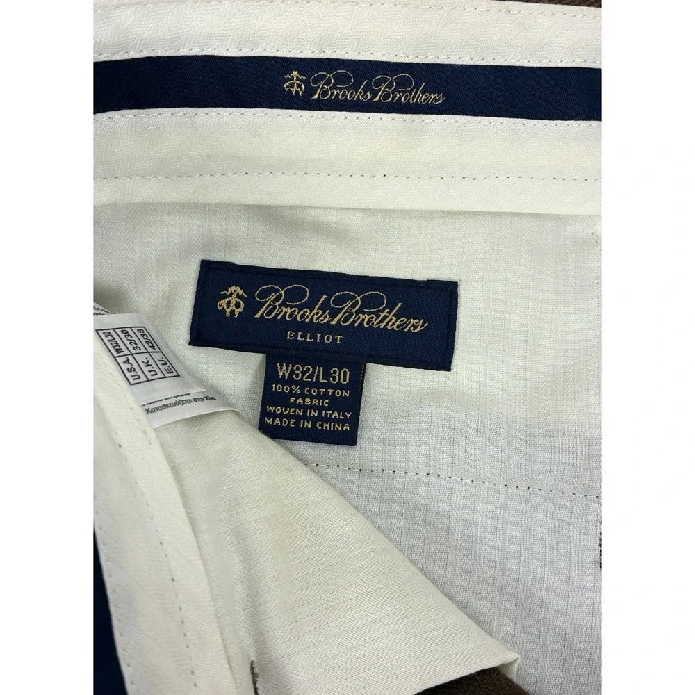 Brooks Brothers Elliot Brown Pleated Cuffed 100% Cotton Trousers 32x30 (31x29)
